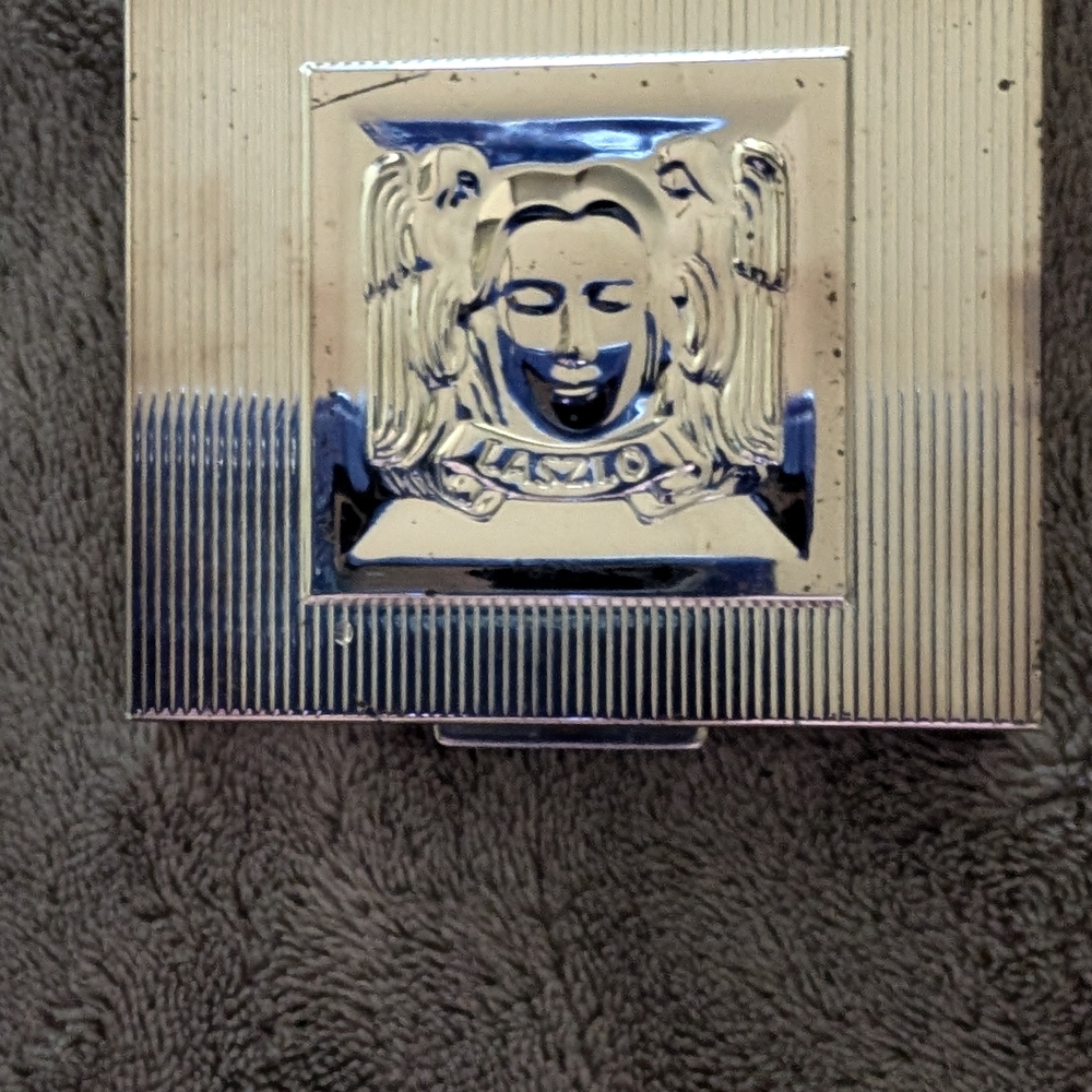 Vintage Erno Laszlo Silver Plated Compact Case. Art Nouveau Lady Image Embossed